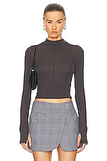 Enza Costa Matte Jersey Long Sleeve Paneled Mockneck Top in Dark Pewter, view 1, click to view large image.