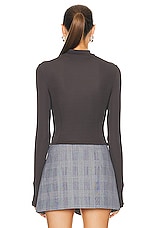 Enza Costa Matte Jersey Long Sleeve Paneled Mockneck Top in Dark Pewter, view 3, click to view large image.