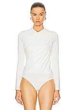 Enza Costa Matte Long Sleeve Wrap Bodysuit in Off White, view 2, click to view large image.