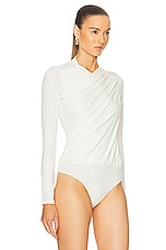 Enza Costa Matte Long Sleeve Wrap Bodysuit in Off White, view 3, click to view large image.