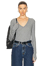 Enza Costa Cashmere Loose Long Sleeve V Top in Smoke, view 1, click to view large image.