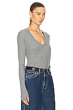 Enza Costa Cashmere Loose Long Sleeve V Top in Smoke, view 2, click to view large image.