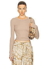 Enza Costa Cuffed Long Sleeve Crew Top in Clay, view 1, click to view large image.