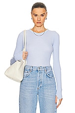 Enza Costa Cuffed Long Sleeve Crew Top in Powder Blue, view 1, click to view large image.