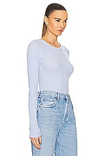 Enza Costa Cuffed Long Sleeve Crew Top in Powder Blue, view 2, click to view large image.