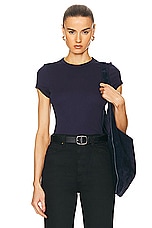 Enza Costa Supima Cotton Cap Sleeve Crew Top in Evening Blue, view 1, click to view large image.