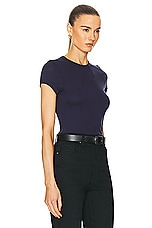 Enza Costa Supima Cotton Cap Sleeve Crew Top in Evening Blue, view 2, click to view large image.