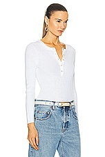 Enza Costa Linen Knit Henley Top in White, view 2, click to view large image.