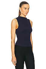 Enza Costa Puckered Sleeveless Hi-neck Top in Evening Blue, view 2, click to view large image.
