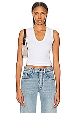 Enza Costa Textured Rib Sleeveless U Tank Top in White, view 1, click to view large image.