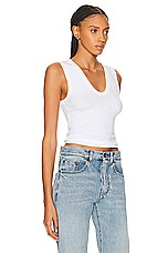 Enza Costa Textured Rib Sleeveless U Tank Top in White, view 2, click to view large image.