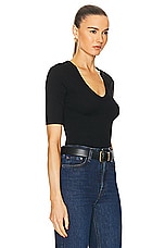 Enza Costa Textured Rib Half Sleeve U Tee in Black, view 2, click to view large image.
