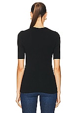 Enza Costa Textured Rib Half Sleeve U Tee in Black, view 3, click to view large image.