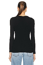 Enza Costa Textured Rib Long Sleeve U Top in Black, view 3, click to view large image.