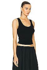 Enza Costa Silk Rib Bold Tank Top in Black, view 2, click to view large image.