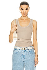 Enza Costa Silk Rib Bold Tank Top in Tan, view 1, click to view large image.