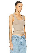 Enza Costa Silk Rib Bold Tank Top in Tan, view 2, click to view large image.