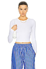 Enza Costa Silk Rib Cropped Long Sleeve Crew Top in White, view 1, click to view large image.