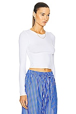 Enza Costa Silk Rib Cropped Long Sleeve Crew Top in White, view 2, click to view large image.