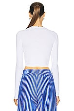 Enza Costa Silk Rib Cropped Long Sleeve Crew Top in White, view 3, click to view large image.