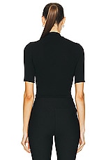 Enza Costa Silk Rib Cropped Half Sleeve Mock Neck Top in Black, view 3, click to view large image.