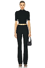 Enza Costa Silk Rib Cropped Half Sleeve Mock Neck Top in Black, view 4, click to view large image.