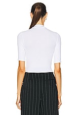 Enza Costa Silk Rib Cropped Half Sleeve Mock Neck Top in White, view 3, click to view large image.