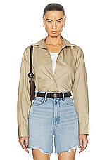 Enza Costa Poplin Long Sleeve Shirt in Tan, view 1, click to view large image.