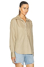 Enza Costa Poplin Long Sleeve Shirt in Tan, view 2, click to view large image.