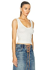 Enza Costa Scallop Edge Pointelle Tank Top in Cloud, view 2, click to view large image.