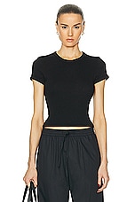 Enza Costa Scallop Edge Pointelle Cap Sleeve Tee in Black, view 1, click to view large image.