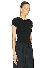 Enza Costa Scallop Edge Pointelle Cap Sleeve Tee in Black, view 2, click to view large image.