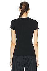 Enza Costa Scallop Edge Pointelle Cap Sleeve Tee in Black, view 3, click to view large image.