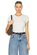 Enza Costa Scallop Edge Pointelle Cap Sleeve Tee in Cloud, view 1, click to view large image.