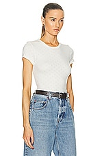 Enza Costa Scallop Edge Pointelle Cap Sleeve Tee in Cloud, view 2, click to view large image.