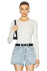 Enza Costa Scallop Edge Pointelle Long Sleeve Crew Top in Cloud, view 1, click to view large image.
