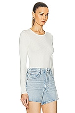 Enza Costa Scallop Edge Pointelle Long Sleeve Crew Top in Cloud, view 2, click to view large image.
