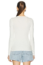 Enza Costa Scallop Edge Pointelle Long Sleeve Crew Top in Cloud, view 3, click to view large image.
