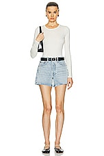 Enza Costa Scallop Edge Pointelle Long Sleeve Crew Top in Cloud, view 4, click to view large image.