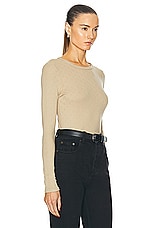 Enza Costa Scallop Edge Pointelle Long Sleeve Crew Top in Tan, view 2, click to view large image.