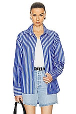 Enza Costa Poplin Long Sleeve Shirt in Blue & White, view 1, click to view large image.