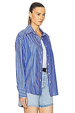 Enza Costa Poplin Long Sleeve Shirt in Blue & White, view 2, click to view large image.