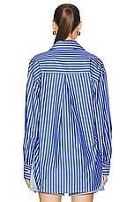 Enza Costa Poplin Long Sleeve Shirt in Blue & White, view 3, click to view large image.