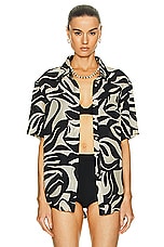 Enza Costa Resort Shirt in Abstract Tropical Cupro, view 1, click to view large image.