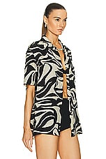 Enza Costa Resort Shirt in Abstract Tropical Cupro, view 2, click to view large image.