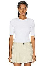 Enza Costa Linen Knit Half Sleeve Crew Top in White, view 1, click to view large image.