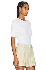 Enza Costa Linen Knit Half Sleeve Crew Top in White, view 2, click to view large image.