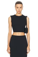 Enza Costa Textured Jacquard Cropped Tank Top in Black, view 1, click to view large image.