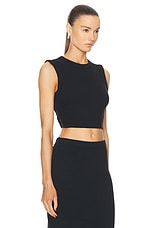 Enza Costa Textured Jacquard Cropped Tank Top in Black, view 2, click to view large image.