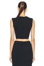 Enza Costa Textured Jacquard Cropped Tank Top in Black, view 3, click to view large image.